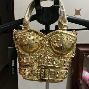 Fashion Nova Metallic Gold Studded Mini Bag